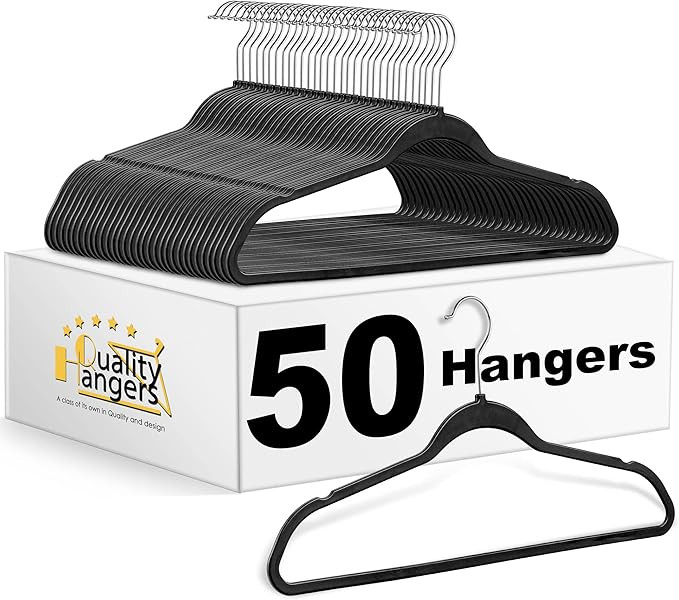 Quality Hangers 50 Pack Plastic Hangers for Clothes - Slim Non-Velvet Hangers with 360° Swivel C... | Amazon (US)