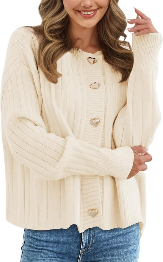 CiCiBird Women's Long Sleeve Metal Button Cardigan Sweater Ribbed Crew Neck Knit Jacket 2025 Fall... | Amazon (US)