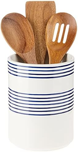 kate spade new york Charlotte Street Utensil Holder with 3 Utensils, White/Blue, 4 Count | Amazon (US)