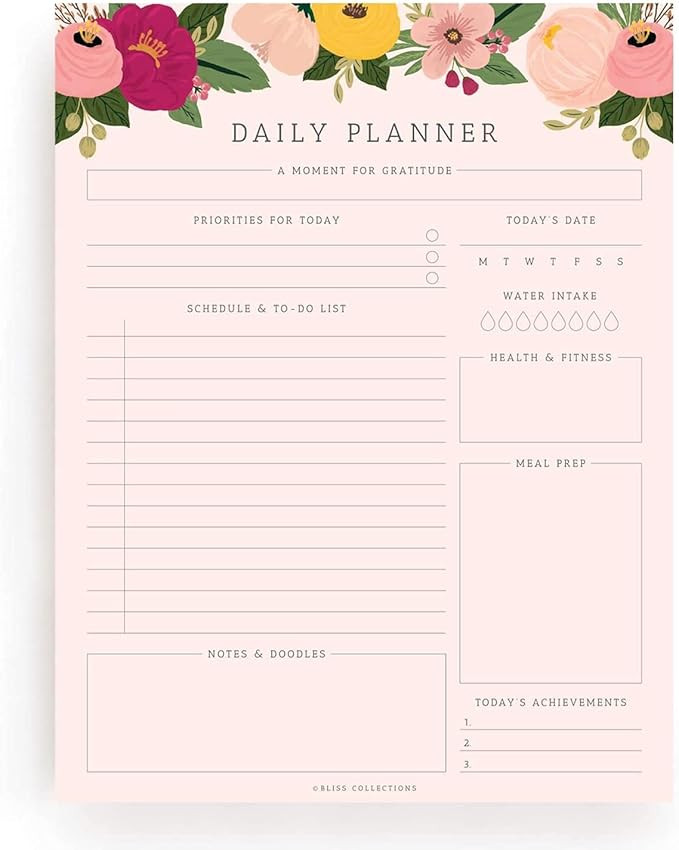Bliss Collections Daily Planner, 50 Undated 8.5 x 11 Tear-Off Sheets, Blush Floral Calendar, Orga... | Amazon (US)