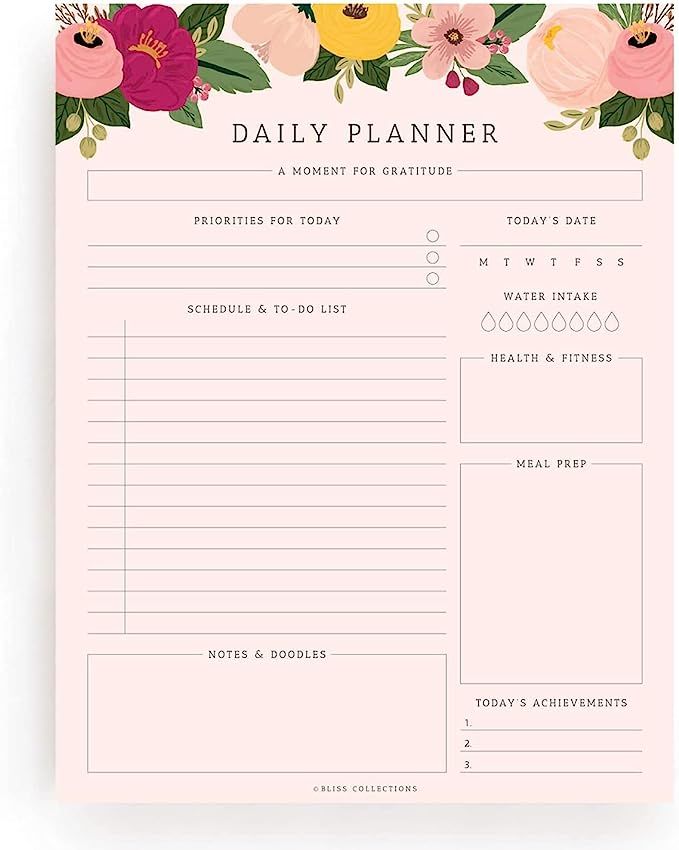 Bliss Collections Daily Planner, 50 Undated 8.5 x 11 Tear-Off Sheets, Blush Floral Calendar, Orga... | Amazon (US)