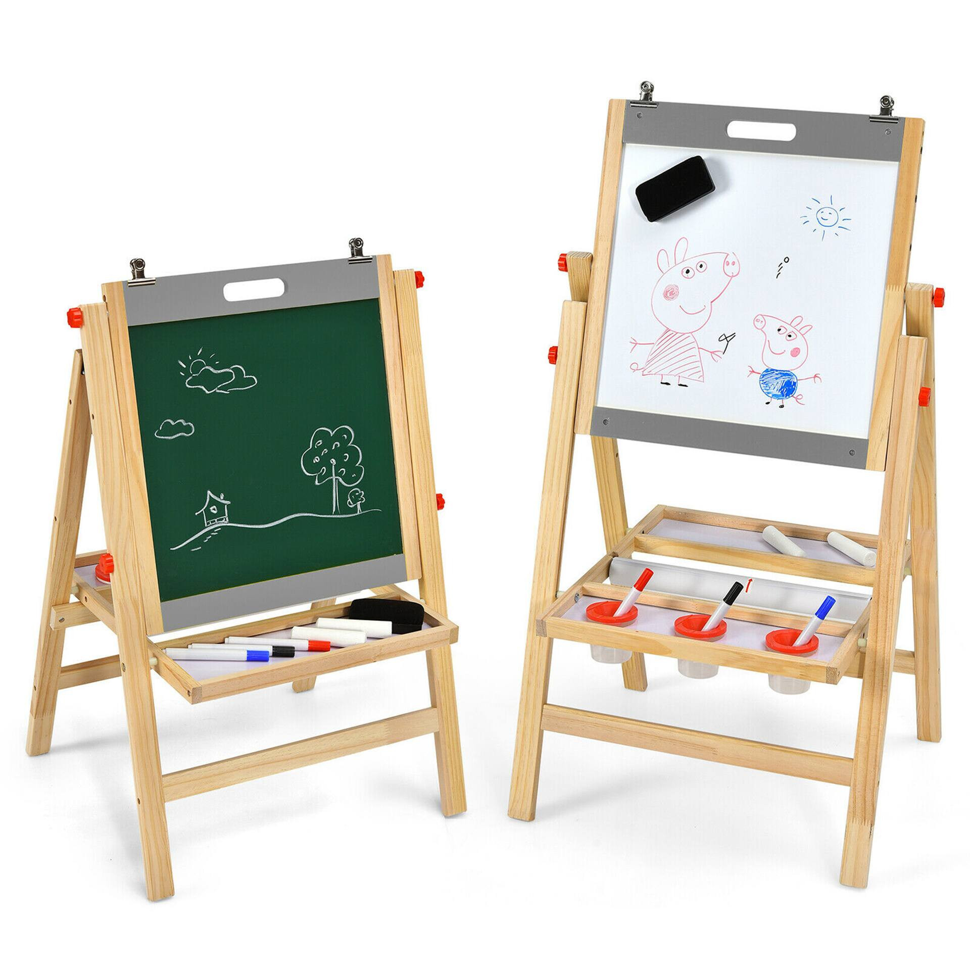 Costway - Kids Art Easel w/ Whiteboard & Paper Roll Double Sided Chalkboard - Nature, Grey | Best Buy U.S.