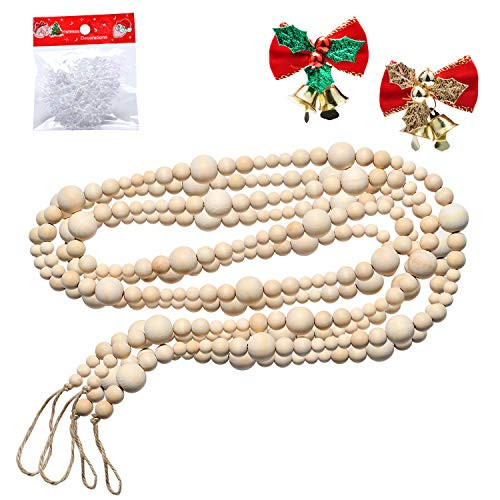 2PCS 86in Christmas Wood Bead Garland, Creative Wooden Beads Garland for Christmas Valentine‘s Day Decor, Farmhouse Wall Home Rustic Country Natural Holiday Decoration Hanging Prayer Beads | Amazon (US)