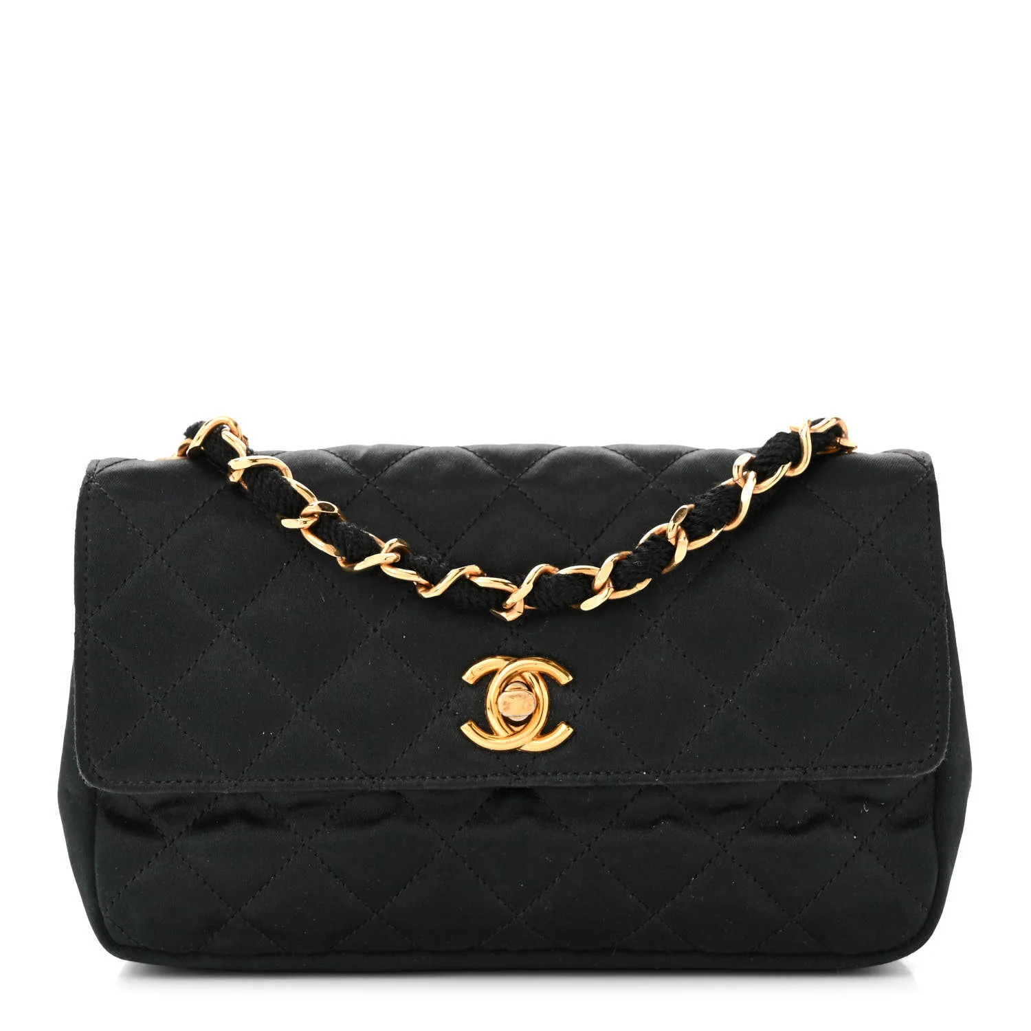 Satin Quilted Flap Black | FASHIONPHILE (US)