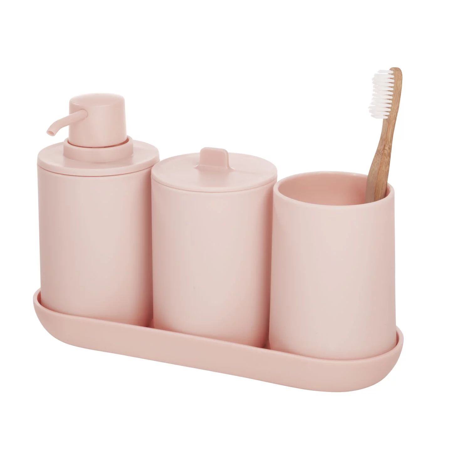 iDesign 4 Piece Solid Print Bath Accessories Sets, Pink - Walmart.com | Walmart (US)