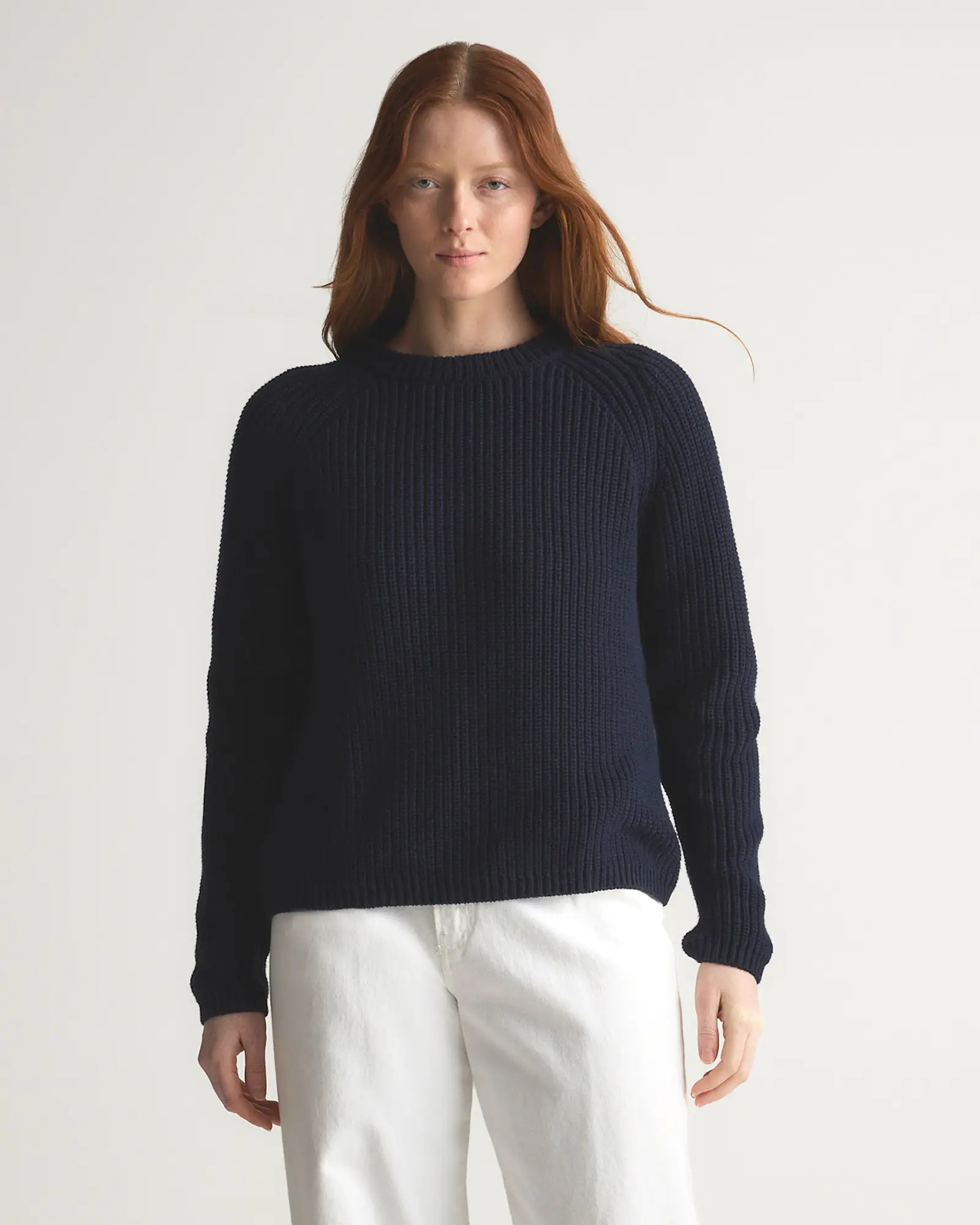 Navy Women's 100% Organic Cotton Fisherman Crew Sweater | Quince
