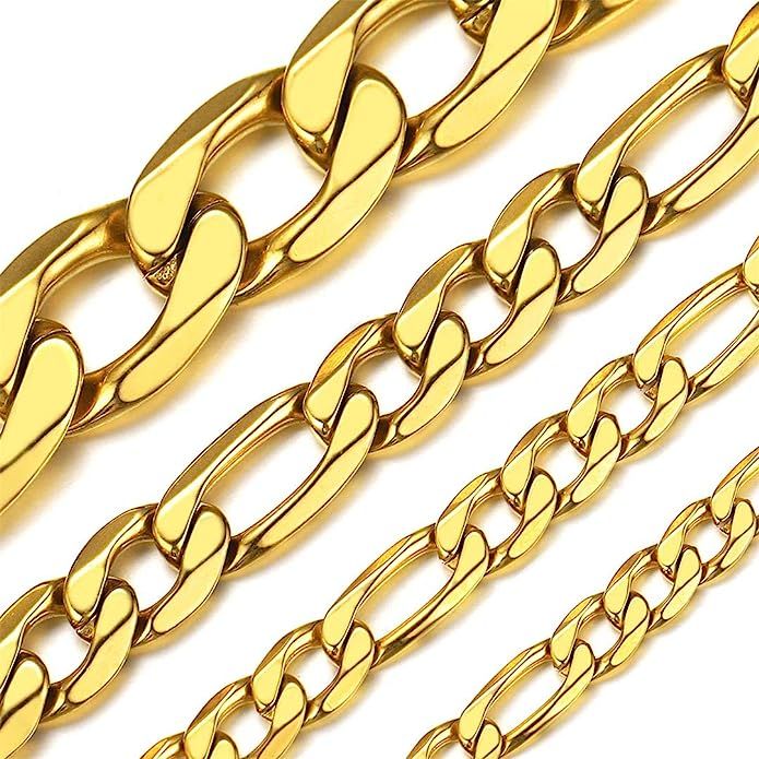 ChainsHouse Figaro Chain Necklace Stainless Steel/18K Gold Plated Figaro Link Chain for Men Women... | Amazon (CA)
