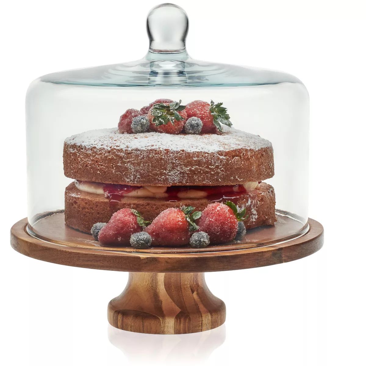 Libbey Acaciawood Footed Round Wood Server Cake Stand with Glass Dome | Target