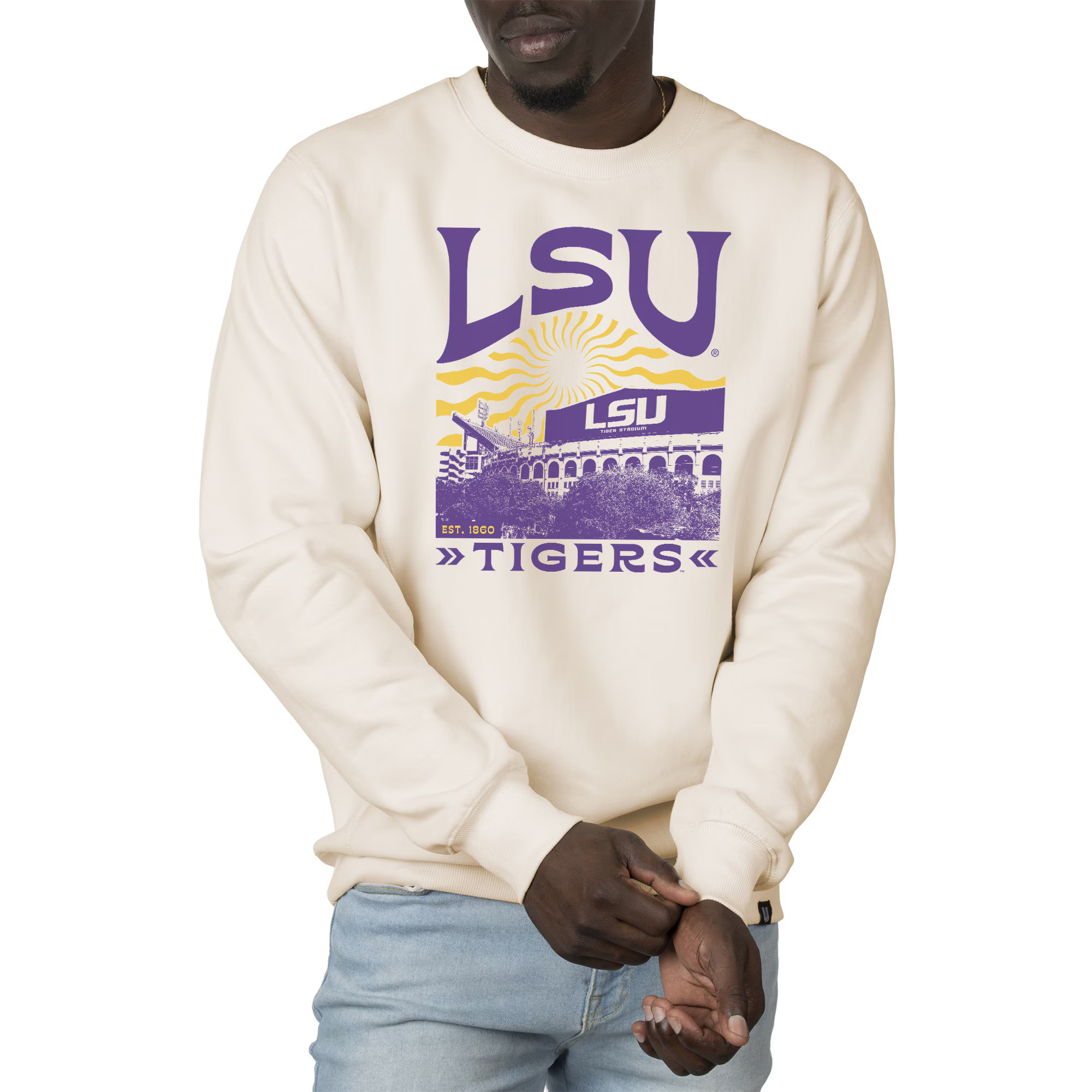 LSU Tigers Uscape Apparel Premium Heavyweight Crew Neck Sweatshirt - Cream | Fanatics