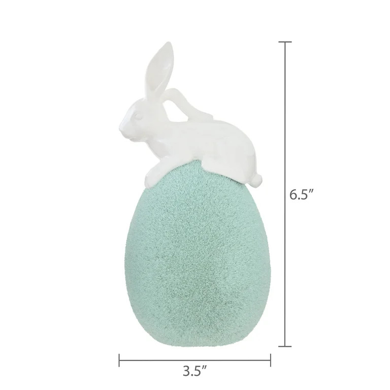 Bunny on Flocked Egg Tabletop Decoration, Green and White, 6.5", Easter by Way To Celebrate | Walmart (US)