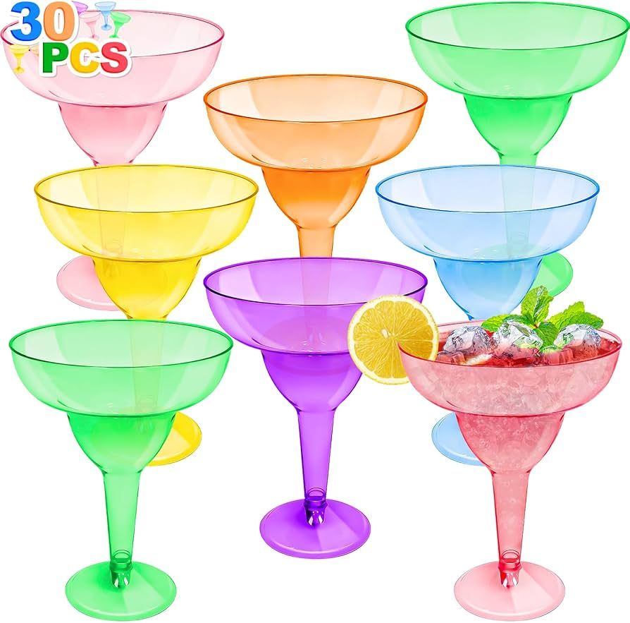 TURNMEON 30 Pack Plastic Margarita Glasses 12 oz Disposable Neon Cocktail Cups for Cinco de Mayo ... | Amazon (US)