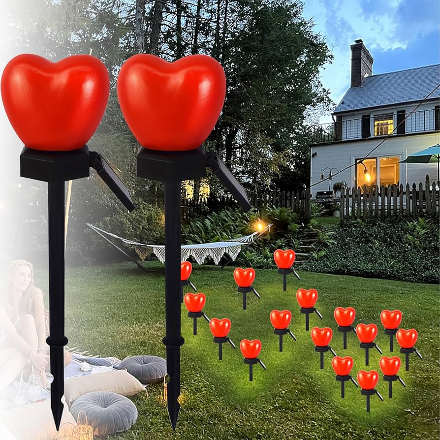 Valentine's Day Red Heart Solar Lights Outdoor, 2Pcs Waterproof Valentine's Day Solar Garden Ligh... | Amazon (US)