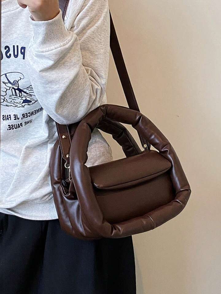 Medium Novelty Bag Brown Double Handle Flap For Daily | SHEIN