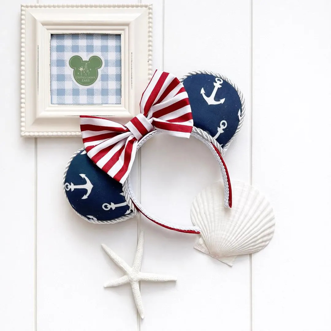 Anchors Away | Nautical Mouse Ears I Patriotic Red White Blue Disney I Cruise Ears I Handmade Pre... | Etsy (US)