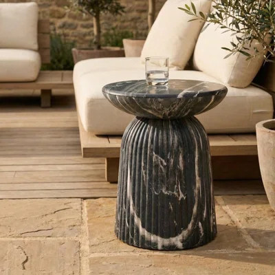 Tithi Stylish Decorative End Table Marble Effect Stone Elegant Interiors for Indoor and Outdoor Spaces | Wayfair North America