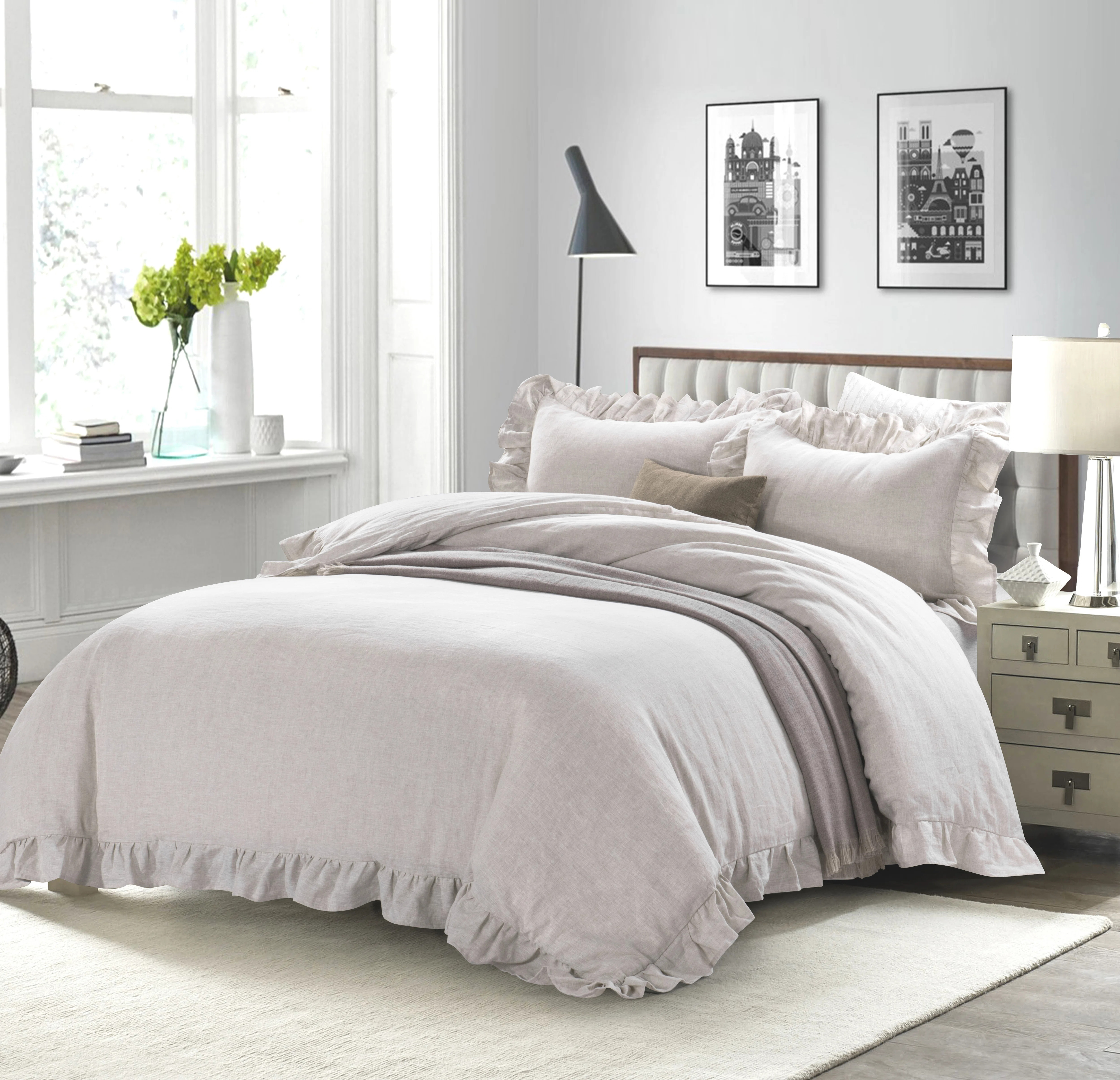 Stone Washed French Linen Ruffled Duvet Cover Set | Wayfair North America