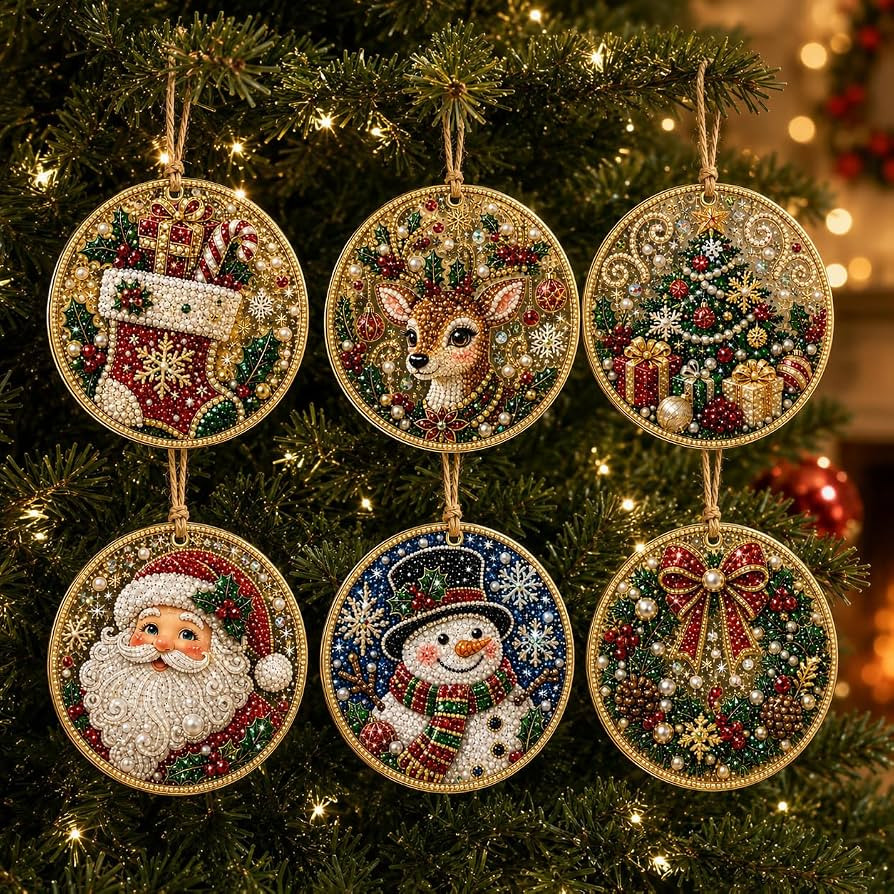 6PCS Christmas Ornaments DIY Pearl Diamond Art Kits for Adults | Amazon (US)