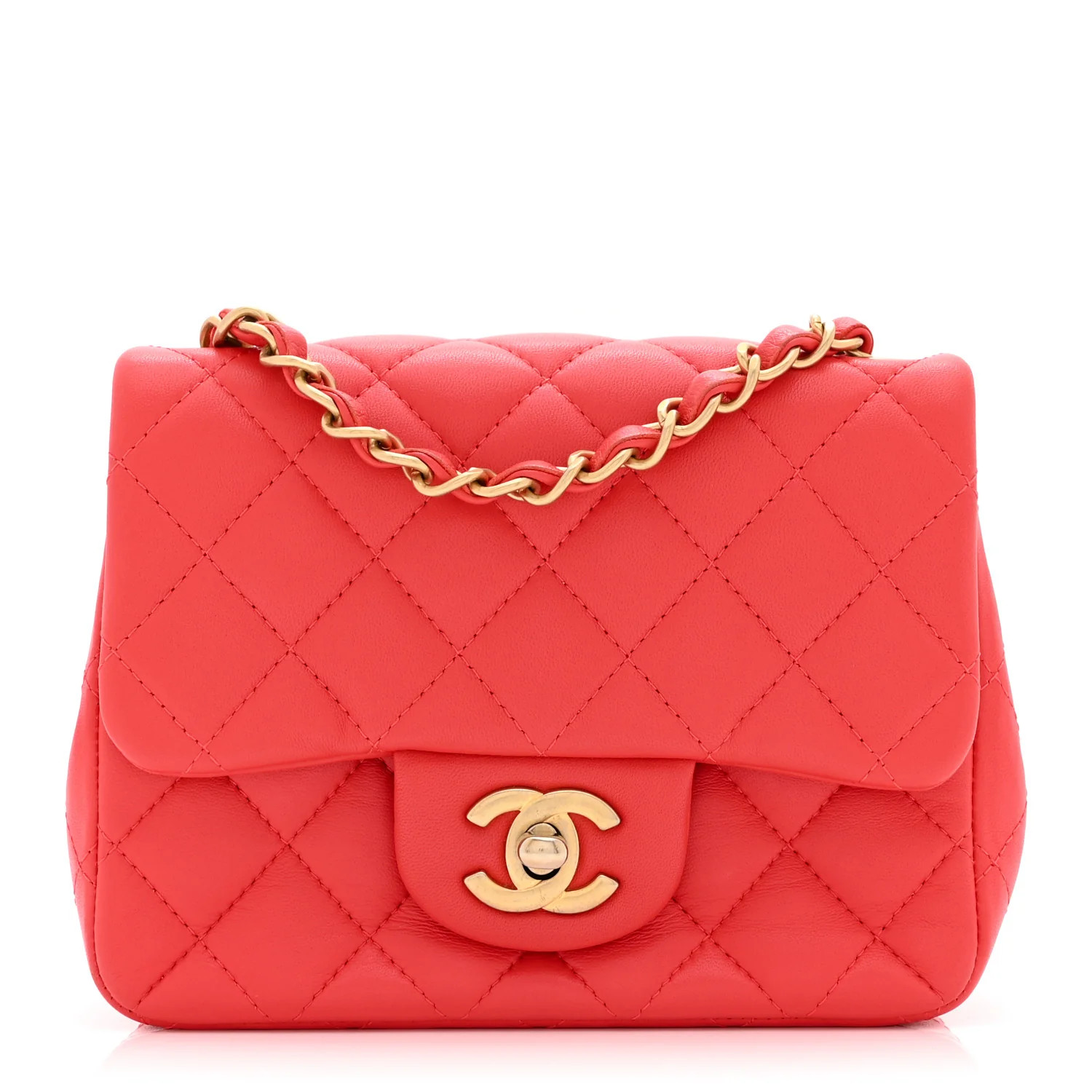 Lambskin Quilted Mini Square Flap Red | FASHIONPHILE (US)