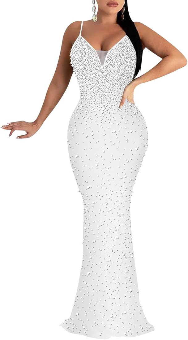 MAYFASEY Women's Sexy Elegant Rhinestone Hot Drilling Process Bodycon Dress Party Club Night Out ... | Amazon (US)