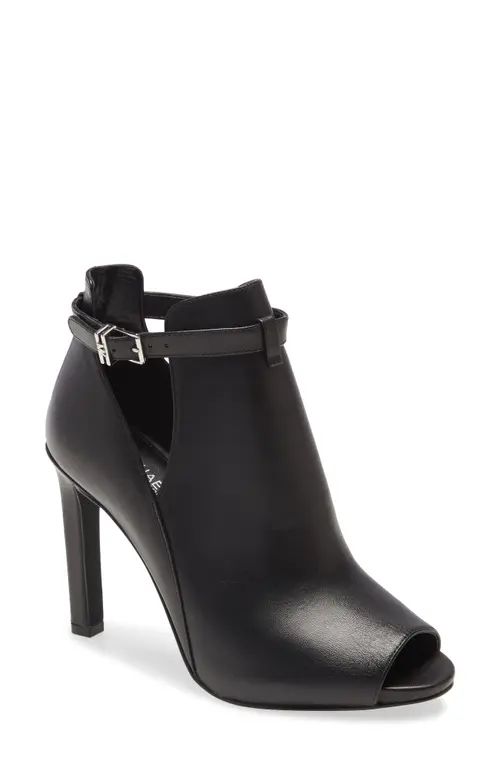 MICHAEL Michael Kors Lawson Open Toe Bootie in Black Leather at Nordstrom, Size 7.5 | Nordstrom