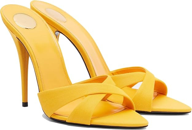 Women’s Stiletto Heel Slide Sandals Open Toe Criss Cross Straps Slip on Dress Heels with Cushio... | Amazon (US)