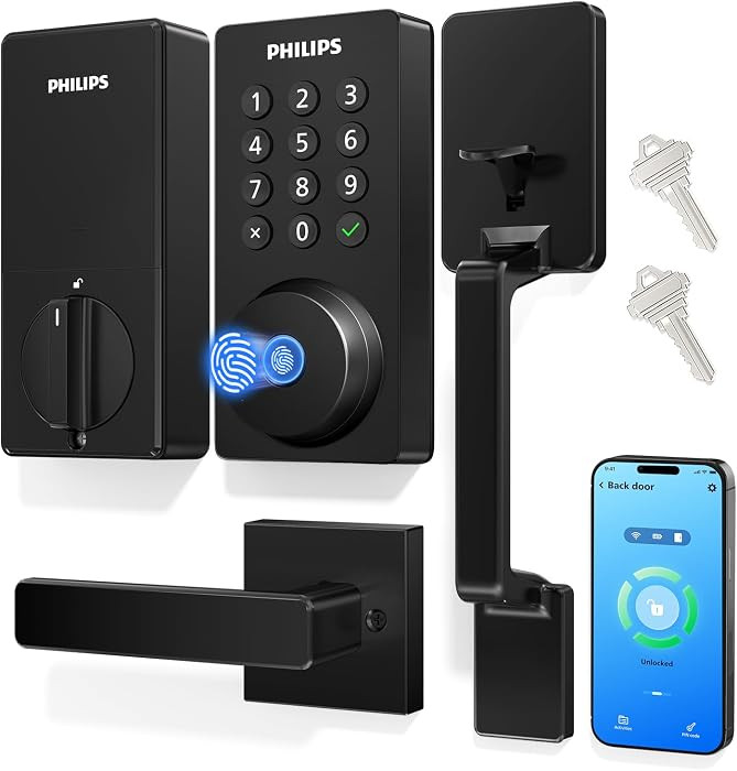 Philips Upgraded Wi-Fi Smart Front Door Lock Set, Fingerprint Keyless Entry Deadbolt, Keypad Lock... | Amazon (US)