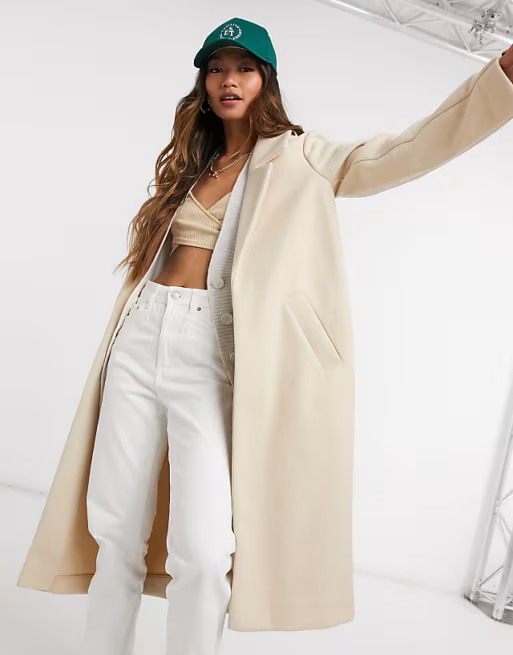River Island relaxed longline tailored coat in oatmeal | ASOS (Global)