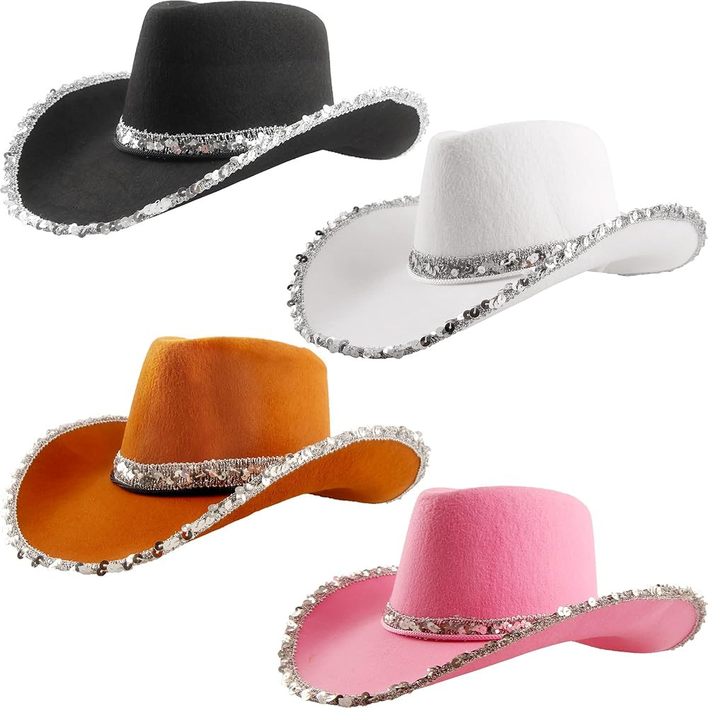 4 Pack Adult Sequin Cowboy Hat Western Cowgirl Hat Texan Country Cowboy Hatsfor Women Fancy Dress... | Amazon (US)