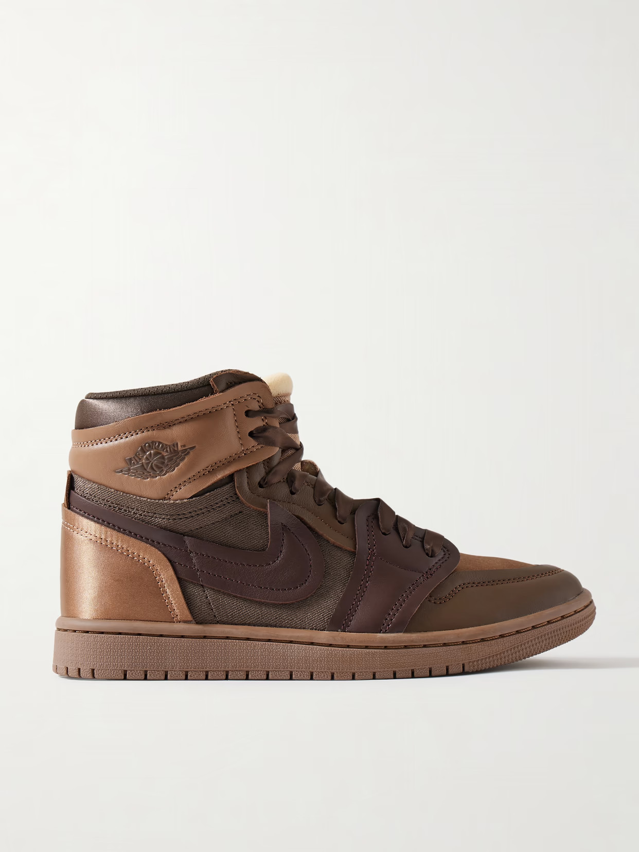 Nike - Air Jordan 1 High Satin-trimmed Leather And Twill Sneakers - Brown | NET-A-PORTER (US)