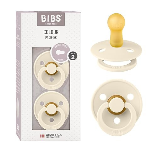 BIBS Pacifiers Colour Collection | Natural Rubber Baby Pacifier | Round Nipple | Set of 2 BPA-Free Soothers | Made in Denmark | 6+ Months (Pack of 2) | Ivory | Amazon (US)
