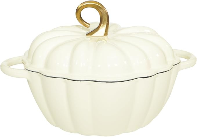 Pumpkin Cast Iron Dutch Oven with Lid, 4.5QT Heavy-Duty Enameled Pot with Dual Handles, Serves 3-... | Amazon (US)