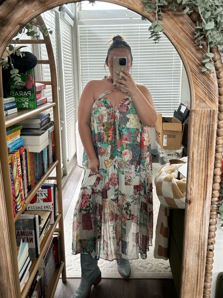 Fun patterned lightweight chiffon maxi dress for summer! You can cross the straps in front or back - runs really big. I’m wearing a size medium  

#LTKFestival #LTKStyleTip #LTKSaleAlert
