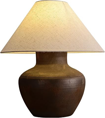 PSXPSXO Farmhouse Ceramic Table Lamp Rustic Clay Pot Table Lamps Brown Ceramic Lamp Body with Whi... | Amazon (US)