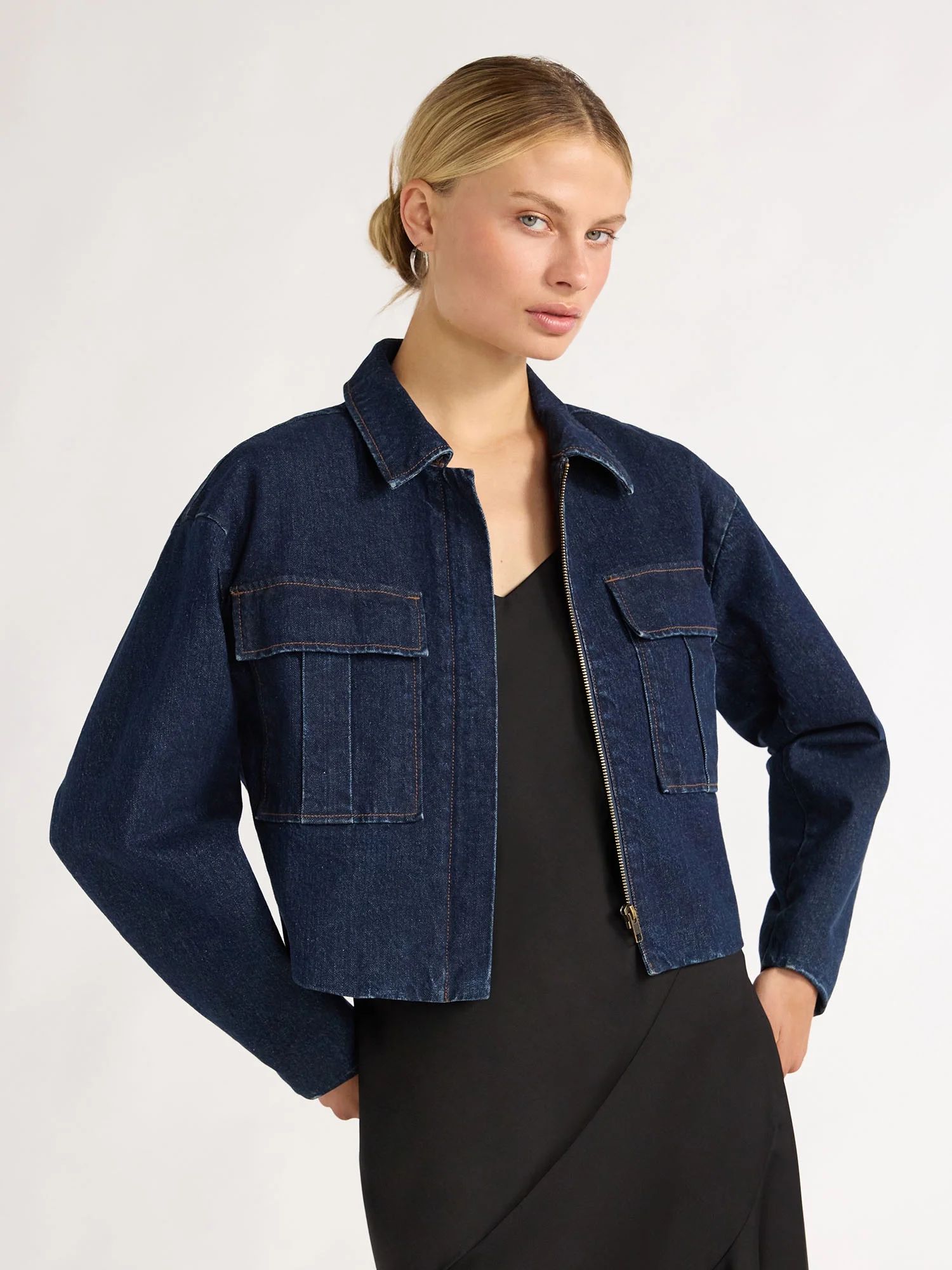 Scoop Women's Oversized Cropped Denim Jacket, Sizes XS-XXL | Walmart (US)