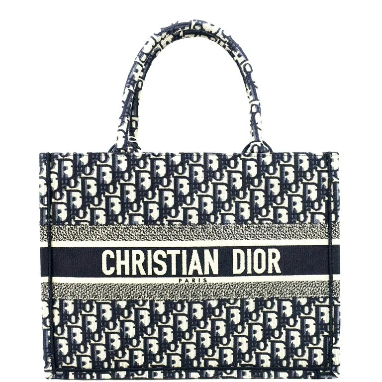 Pre-Owned CHRISTIAN DIOR Book Small Oblique Embroidery Tote Bag Blue | Walmart (US)