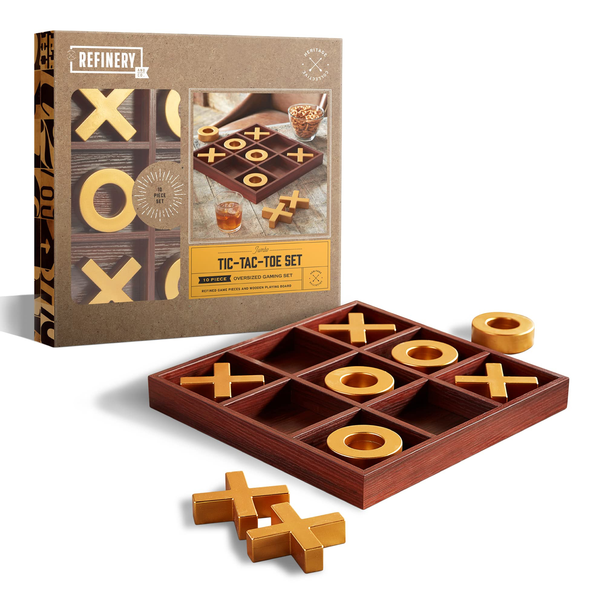 Refinery Premium Solid Wood Tic-Tac-Toe Board Game, Giant Gold 14” Coffee Table Home Decor, Cla... | Amazon (US)