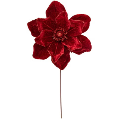 Northlight 24" Red Velvet Glittered Magnolia Christmas Stem Spray | Target