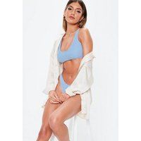 Blue Crinkle Scoop Neck Bikini Top | Missguided (US & CA)