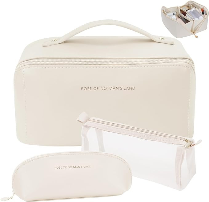 3 Pcs Travel Makeup Bag Portable Large Capacity Cosmetic Bags for Women Open Flat Makeup Case Org... | Amazon (US)