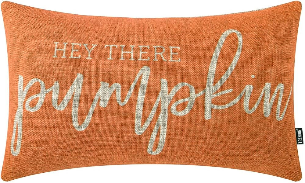 TRENDIN Fall Pumpkin Pillow Cover 12x20 inches Word Hey There Pumpkin Linen Lumbar Decorative Pil... | Amazon (US)