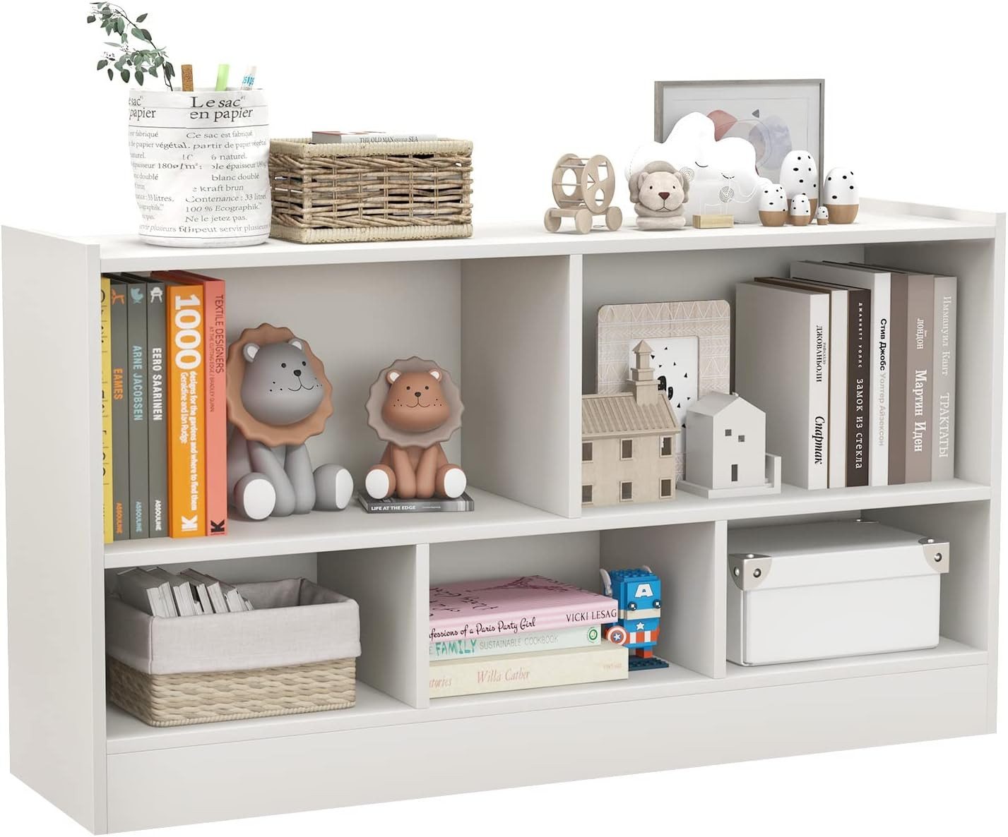 Toy Storage Organizer, 2-Tier Kids Bookshelf, 5 Cube Kids' Bookcases, Cabinets & Shelves, Wooden ... | Amazon (US)