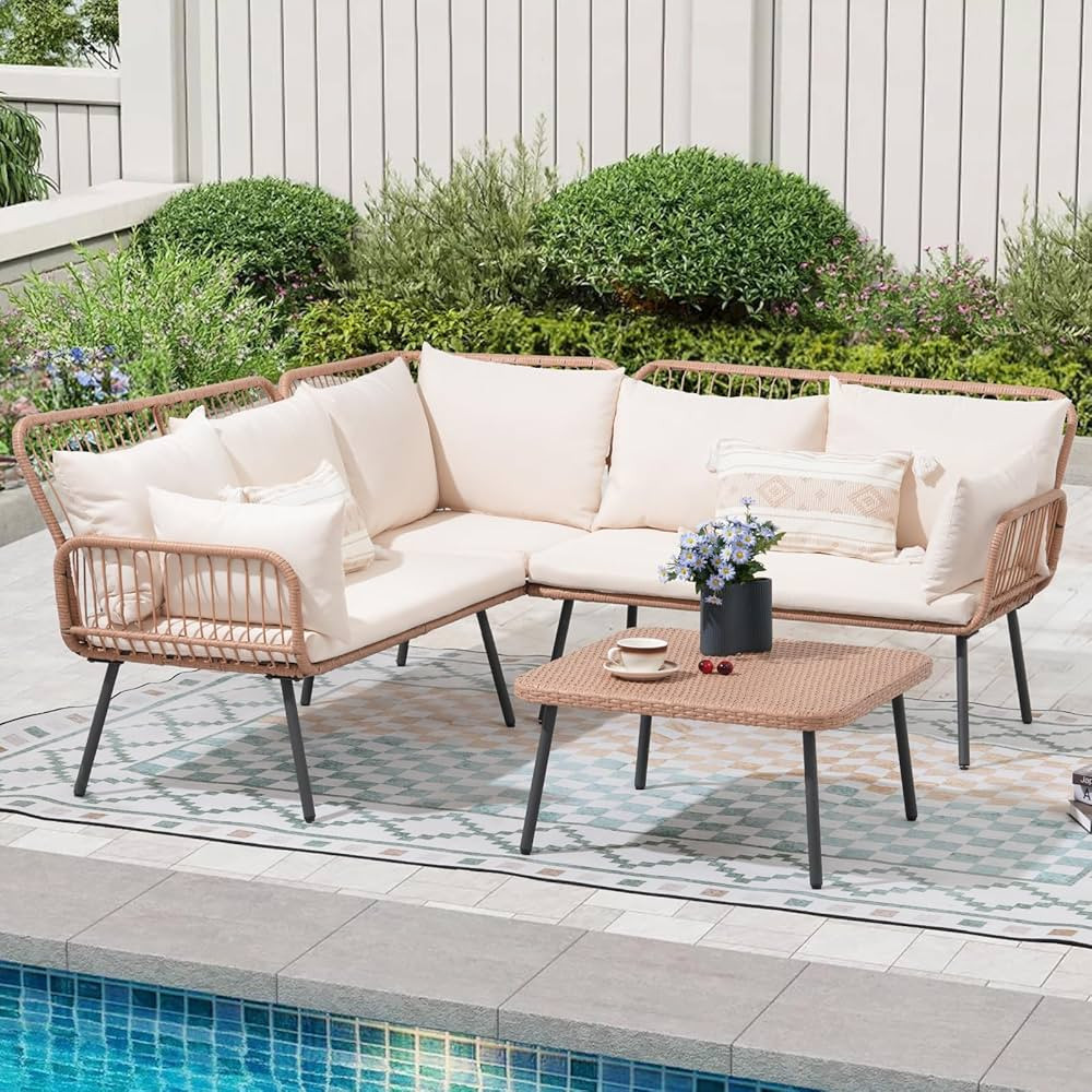 Verano Garden 4 Piece Outdoor Patio Furniture Set, Outdoor Wicker Sectional Couch, Balcony Furnit... | Amazon (US)