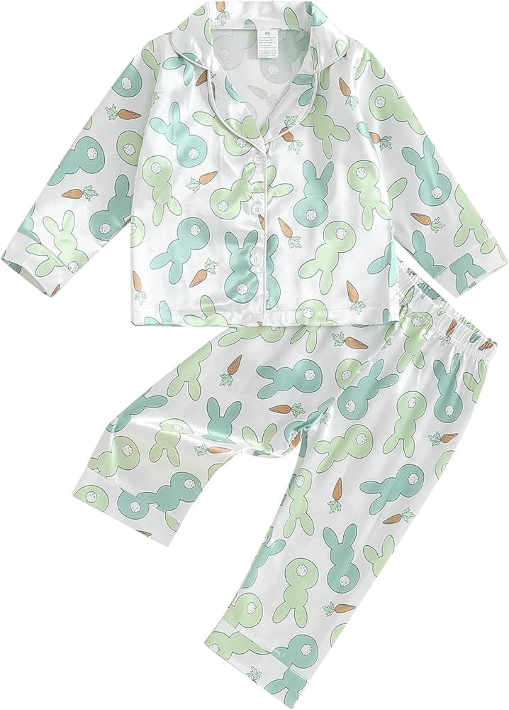 KelaJuan Baby Pajamas Bunny/Heart Print Lapel Button Tops and Elastic Waist Long Pants Toddler Pa... | Amazon (US)