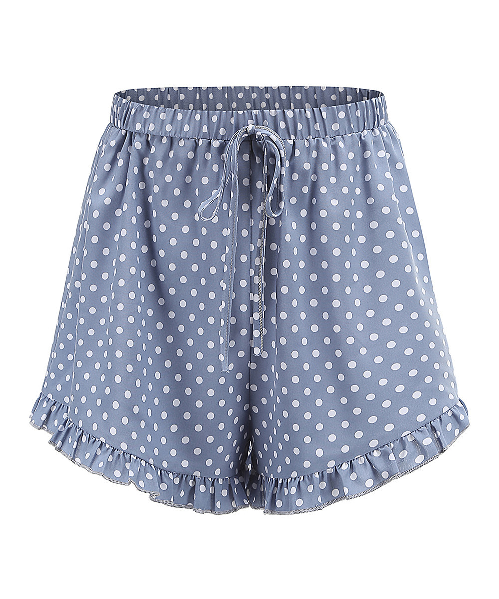 Hope Horizon Women's Casual Shorts blue - Blue Polka Dot Ruffle-Trim Tie-Front Shorts - Women | Zulily