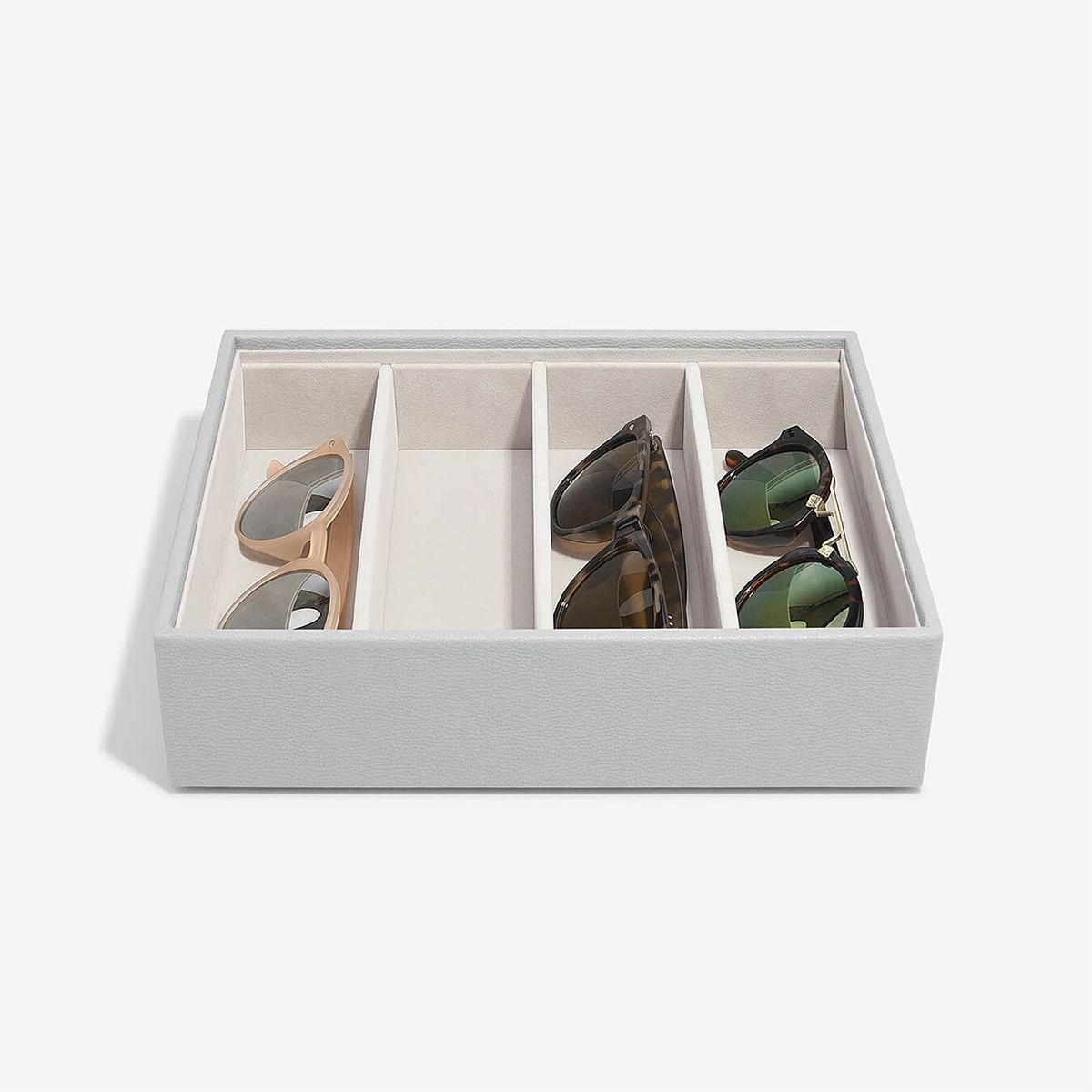 Stackers Classic 4-Section Glasses Organizer Tray Pebble Grey | The Container Store