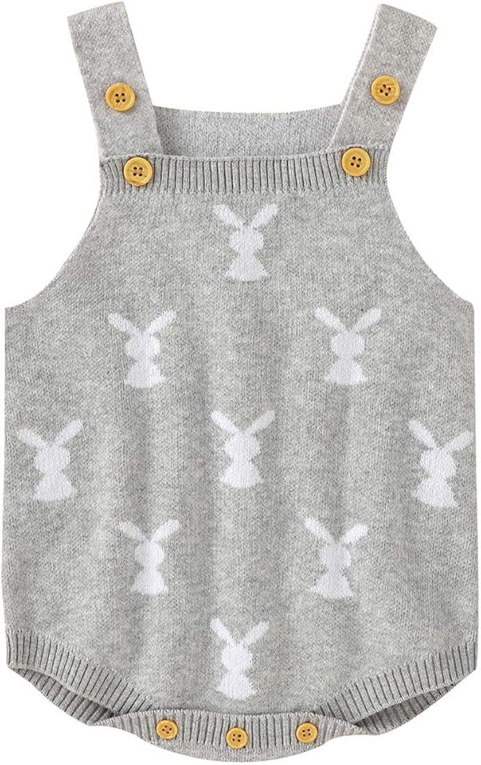 MoZiKQin Baby Girl Boy Easter Bunny Romper Sleeveless Knitted Bodysuit Jumpsuit My 1st Easter Out... | Amazon (US)