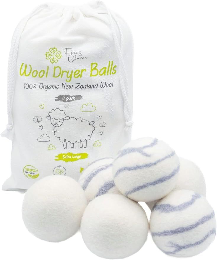 Organic Wool Dryer Balls Laundry Reusable [Set of 6] XL 100% New Zealand Wool Balls for Dryer - D... | Amazon (US)
