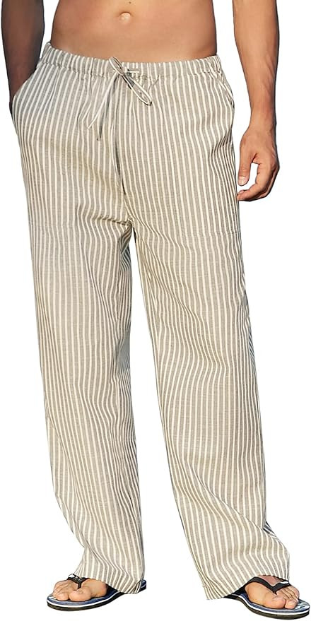 COOFANDY Mens Linen Drawstring Pants Elastic Waist Lightweight Trouser Casual Yoga Summer Beach P... | Amazon (US)