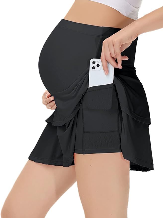 Maternity Tennis Golf Skirt Over The Belly Flowy Pregnancy Athletic Skorts Built-in Shorts High W... | Amazon (US)