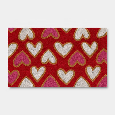 Valentine's Day Multi Hearts Coir Doormat Red - Room Essentials™ | Target